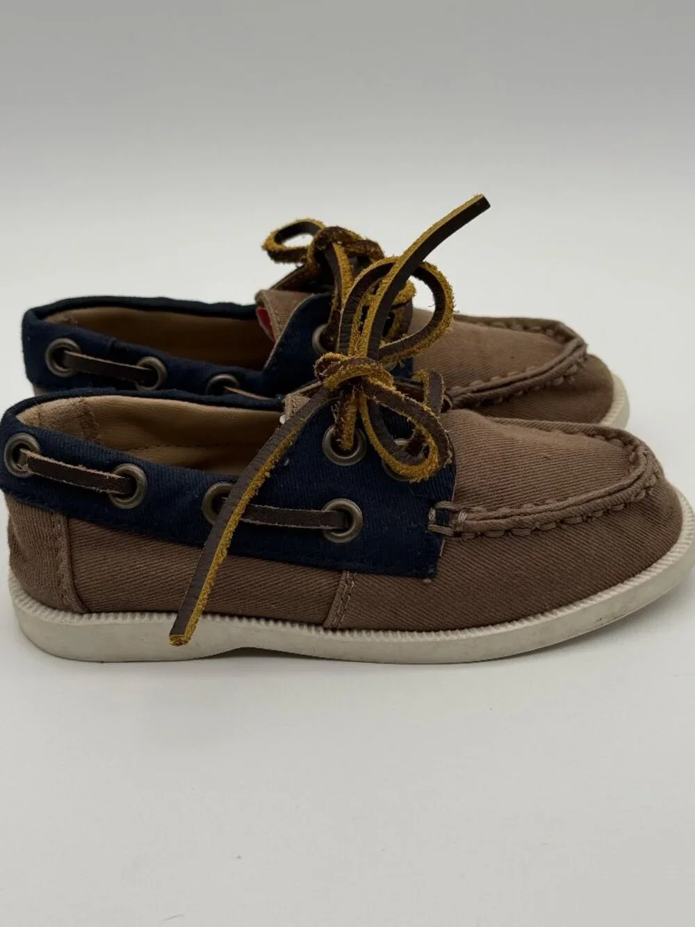 Janie and Jack Brown Canvas & Navy Boat Shoes Size 8